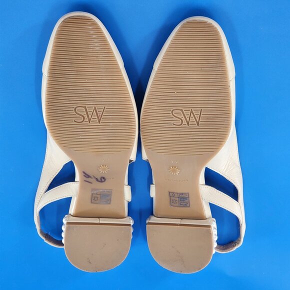 STUART WEITZMAN Cream Leather Pearls Slingback Sandals - Picture 8 of 8